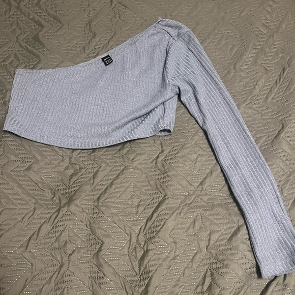One-Shoulder Ribbed Top in Light Gray - Picture 1 of 2